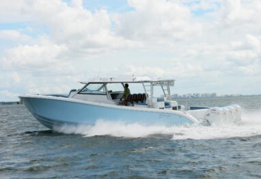 yellowfin 54 center console on water