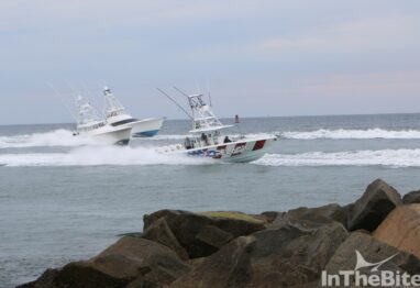 showing sportfishing boats returning to Palm Beach Inlet