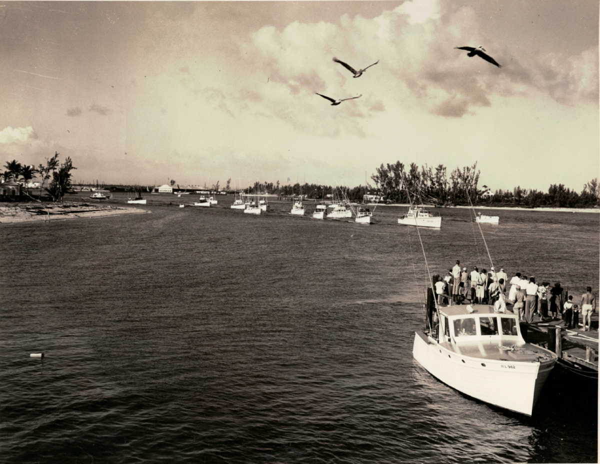 Derby Fleet headed out Palm Beach Inlet, circa 1950