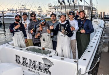 Goombay SmashRemix tied up at Sailfish Marina on Singer Island after a champagne celebration of the tournament victory.
