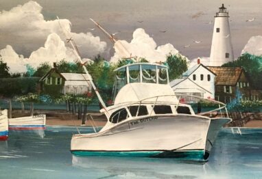 Detail of The Outlaw painted on an oar. Photo Connie Leinbach Ocracoke Observer 1