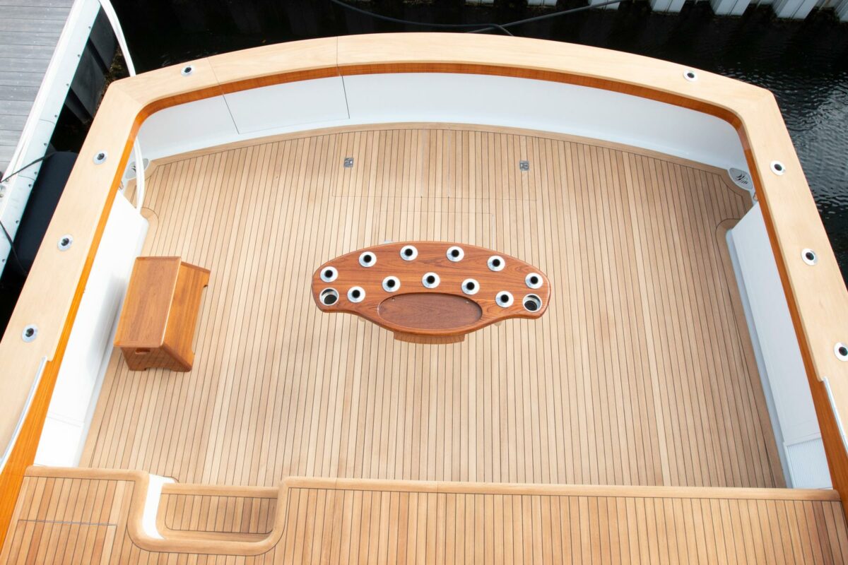 Photo of a teak deck on a sport fishing boat