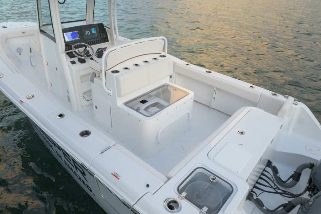 A compact size allows a Seakeeper 1 to fit onto the deck of this 27-foot Sea Hunt center console. Photo: Seakeeper