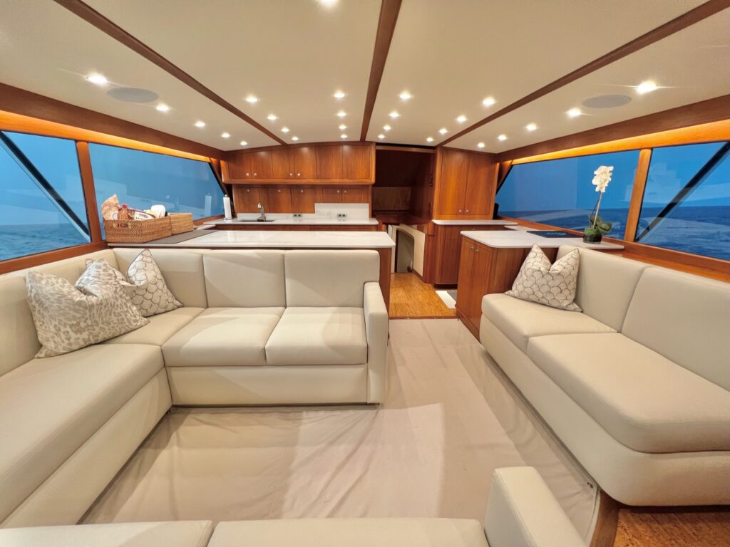 a completed interior image of the boat salon after the boat refit