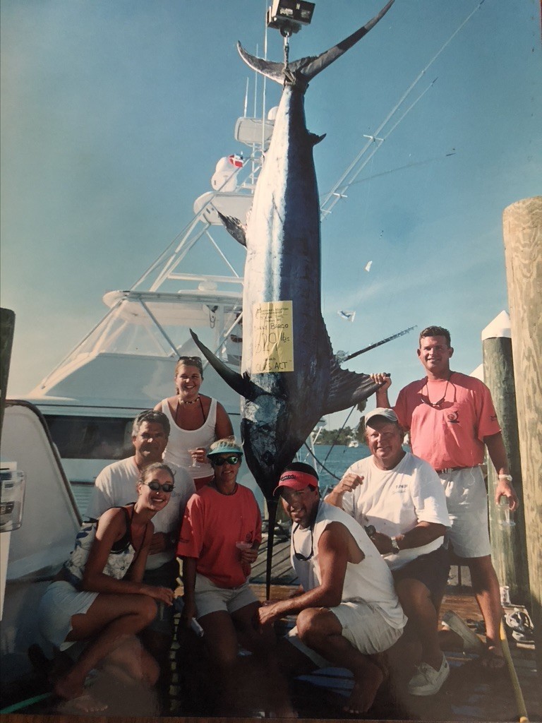 Captain Sam Crutchfield big blue marlin on the scale