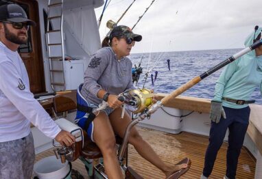 Angler fighting a fish in Madeira