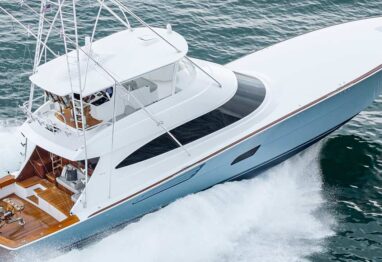 Viking 82 running in greenish blue ocean water