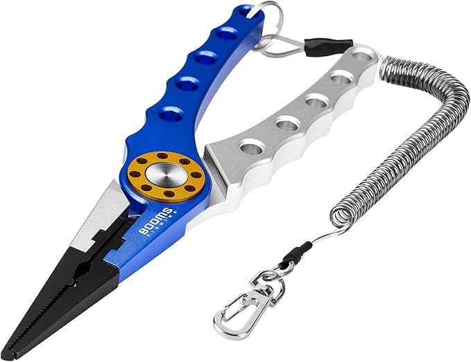 blue and silver fishing pliers