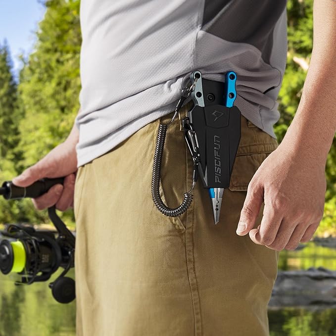 fishing pliers ona mans belt