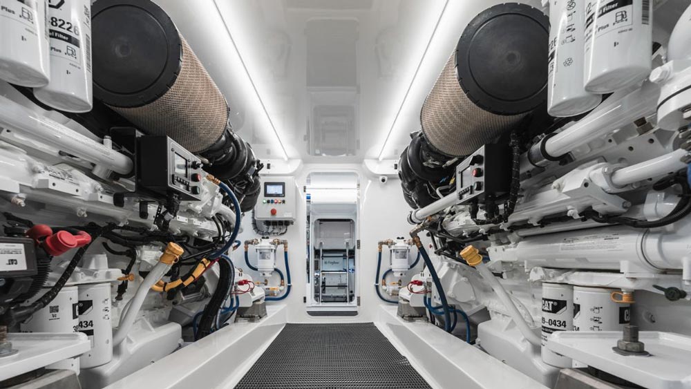engine room of Jarrett Bay sportfish boat