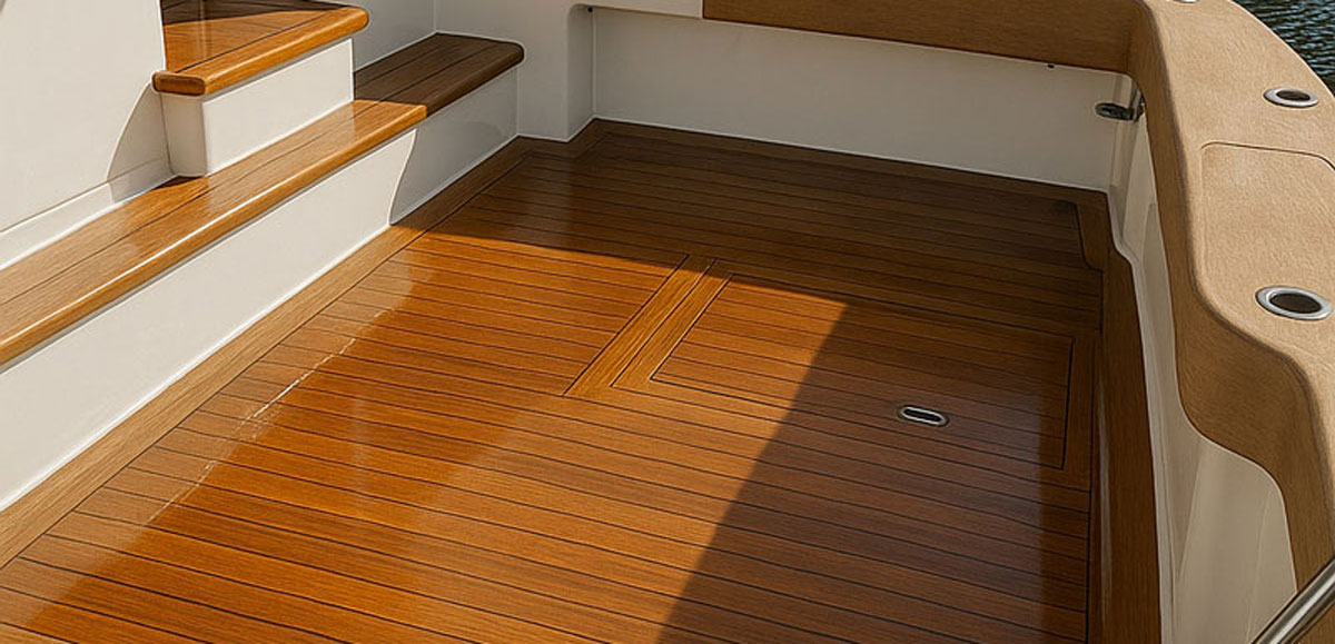 Maritime Wood Products teak cockpit of a sportfishing boat