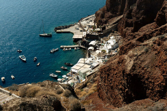 Santorini fishing adventure image of the island in day time and sunny