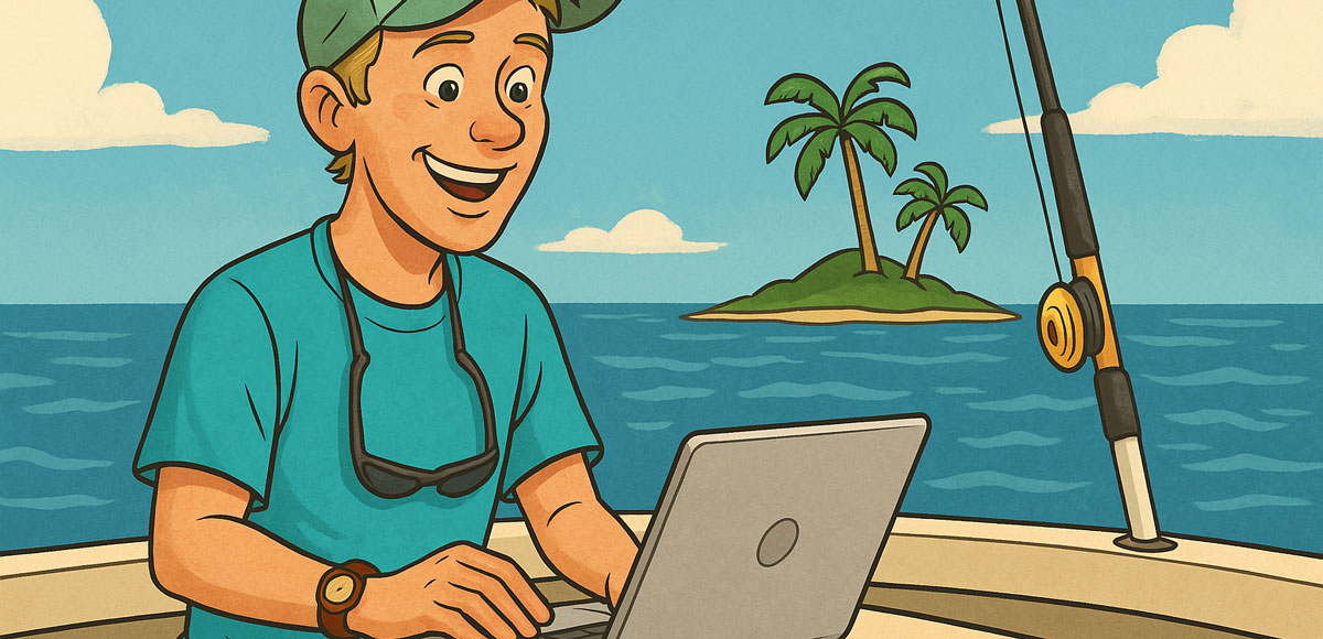 graphic of a mate looking for a job on a laptop computer