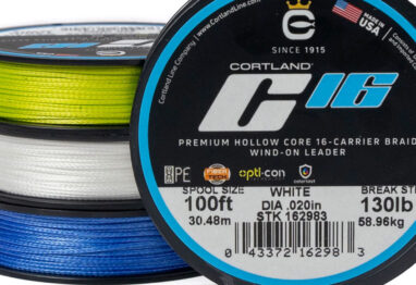 cortland braid line in white, yellow and blue