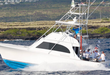 Nick Durham and his boat running off the Kona coast