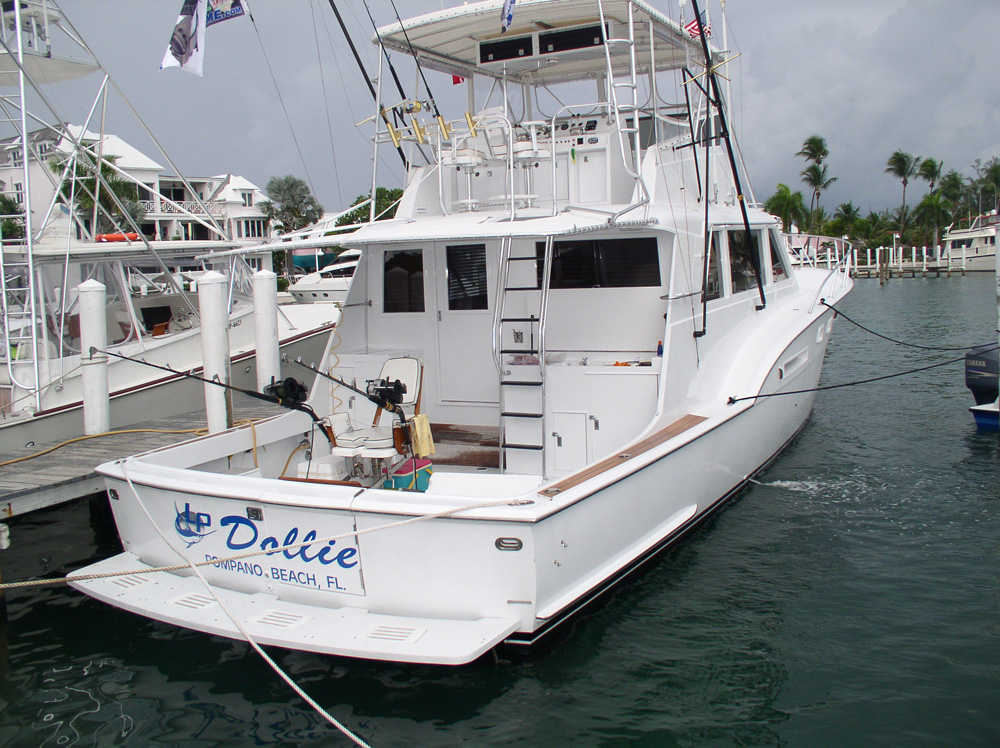 white sportfishing boat called Dollie
