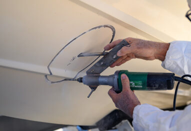 VETUS Maxwell marine systems being installed on the bow of a sportfishing boat