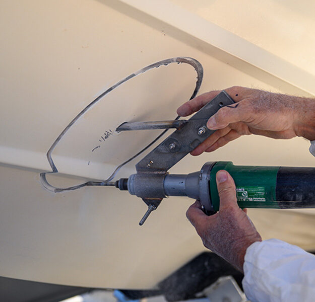 VETUS Maxwell marine systems being installed on the bow of a sportfishing boat