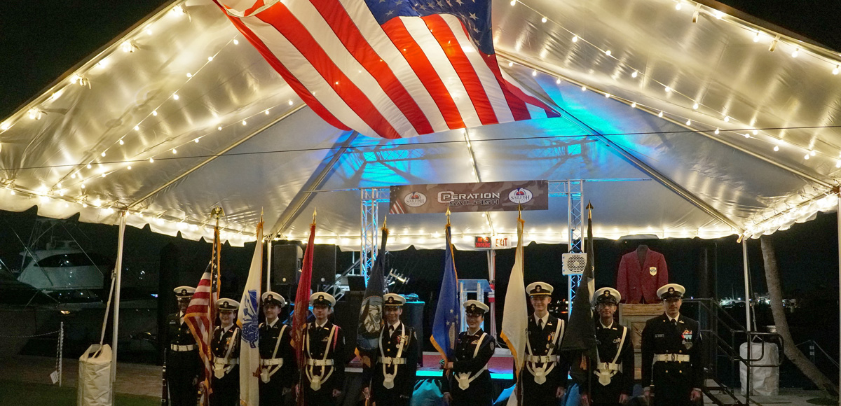 Military flag assembly for the opening ceremony