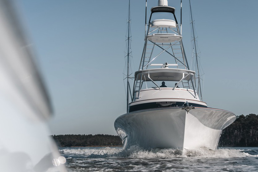 Jarrett Bay sportfishing boat white in color