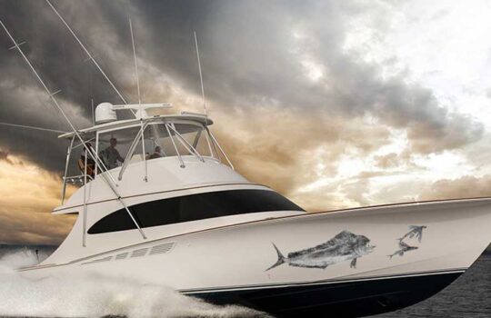 Gyotaku Fish Printing on the bow of a sportfishing boat