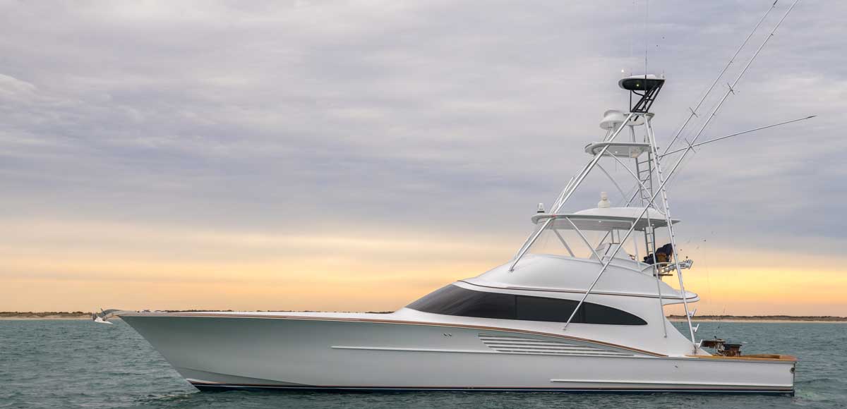 Winter 66 sportfishing boat side profile named Triple Tail