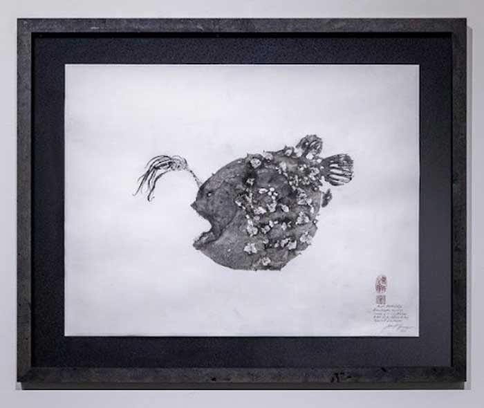 Gyotaku Fish Printing of a lantern fish