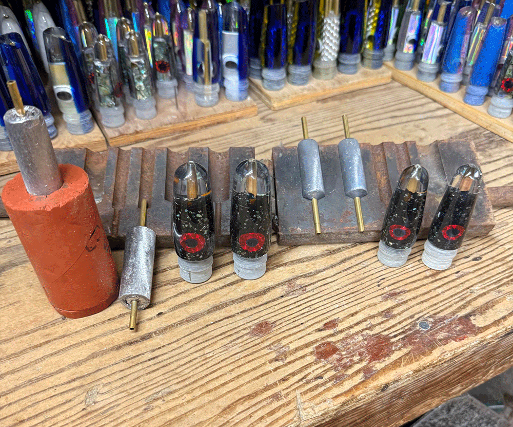 lures on a bench