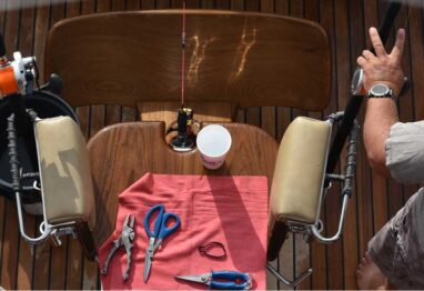 looking down on a sportfishing fighting chair