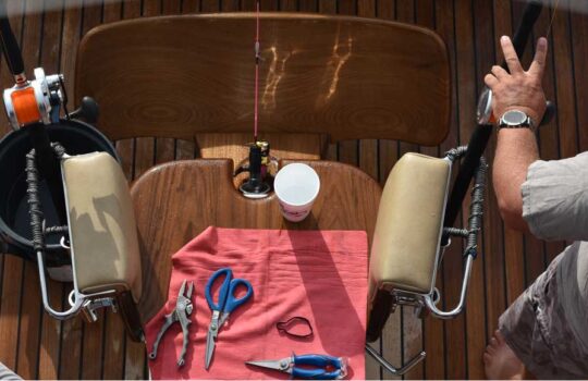 looking down on a sportfishing fighting chair