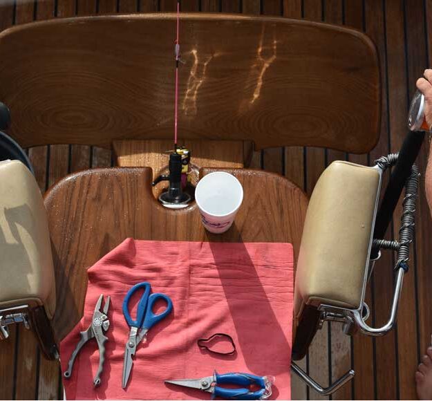 looking down on a sportfishing fighting chair