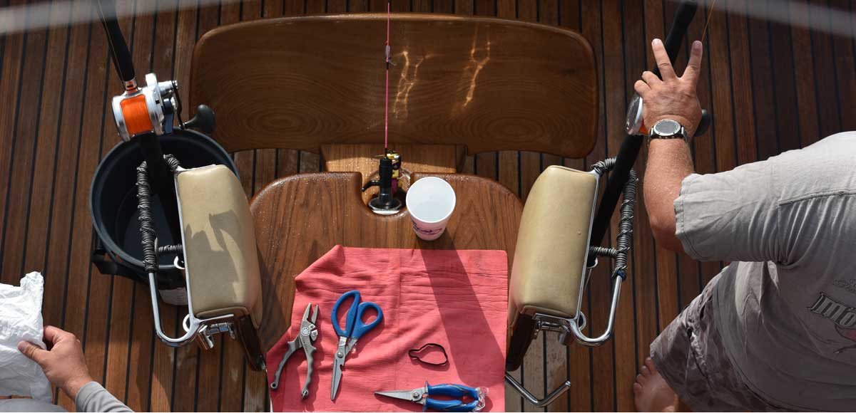 looking down on a sportfishing fighting chair