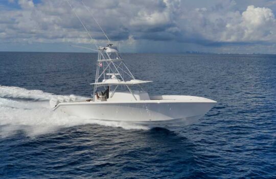 Sparks 46 Center Console running on the ocean