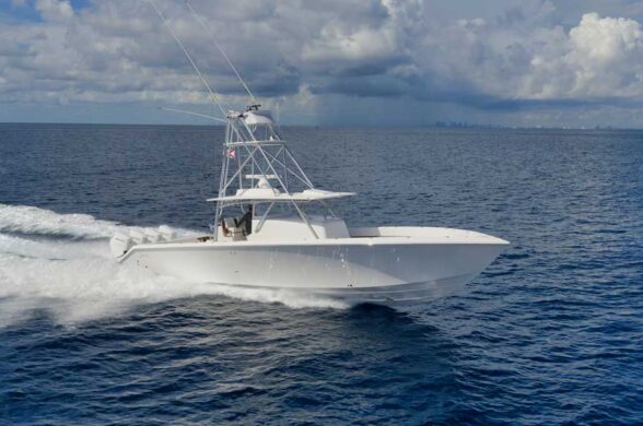 Sparks 46 Center Console running on the ocean