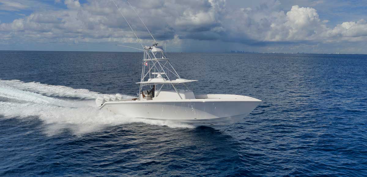 Sparks 46 Center Console running on the ocean