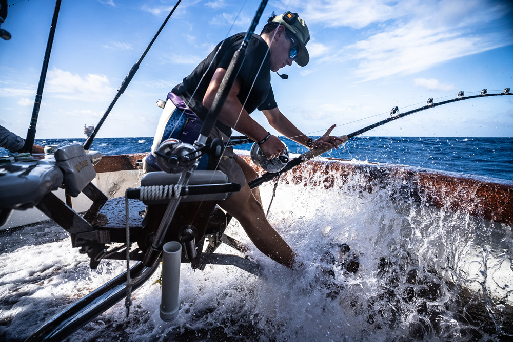angler fighting a blue marlin