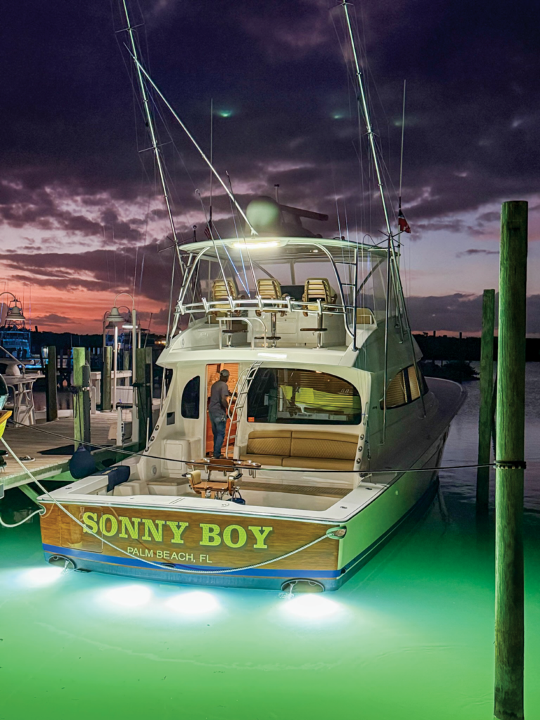 the sonny boy boat at the dock in the evening