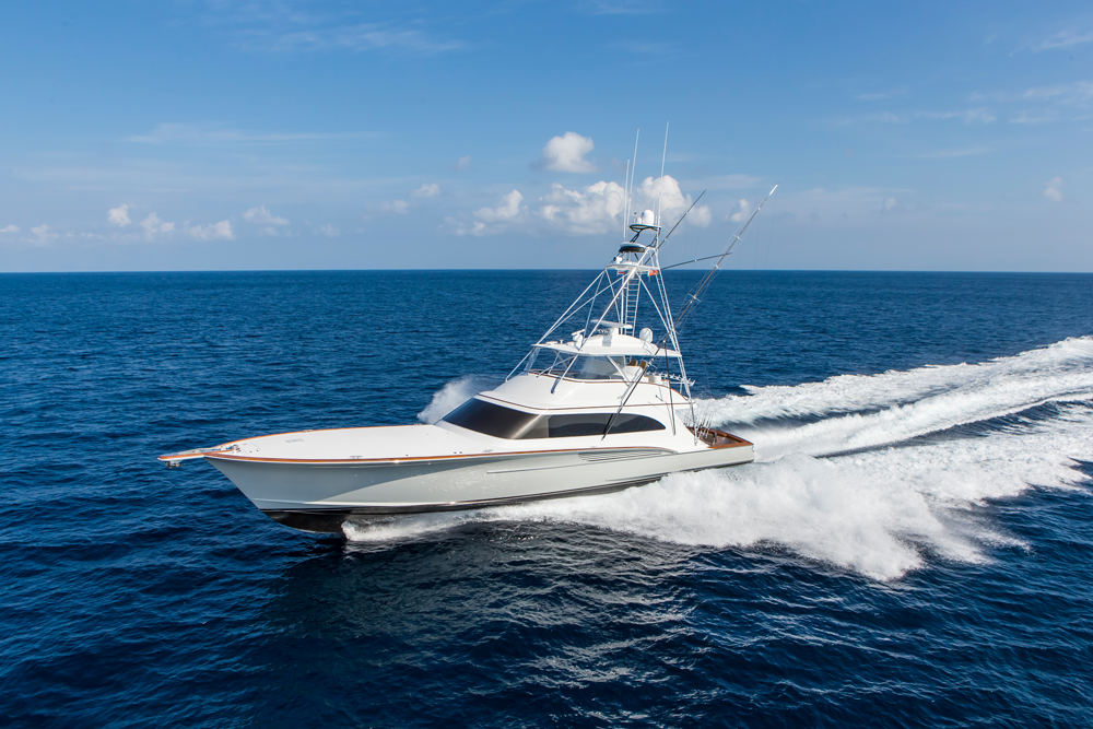 sportfishing boat running on the open ocean