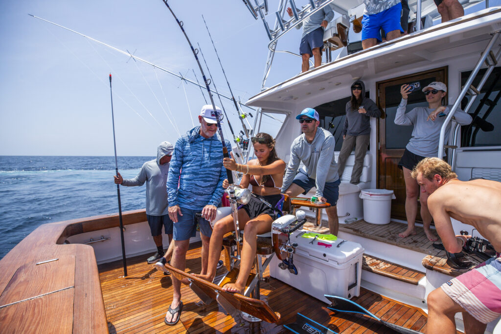 keenan in the fighting chair doing battle with a blue marlin